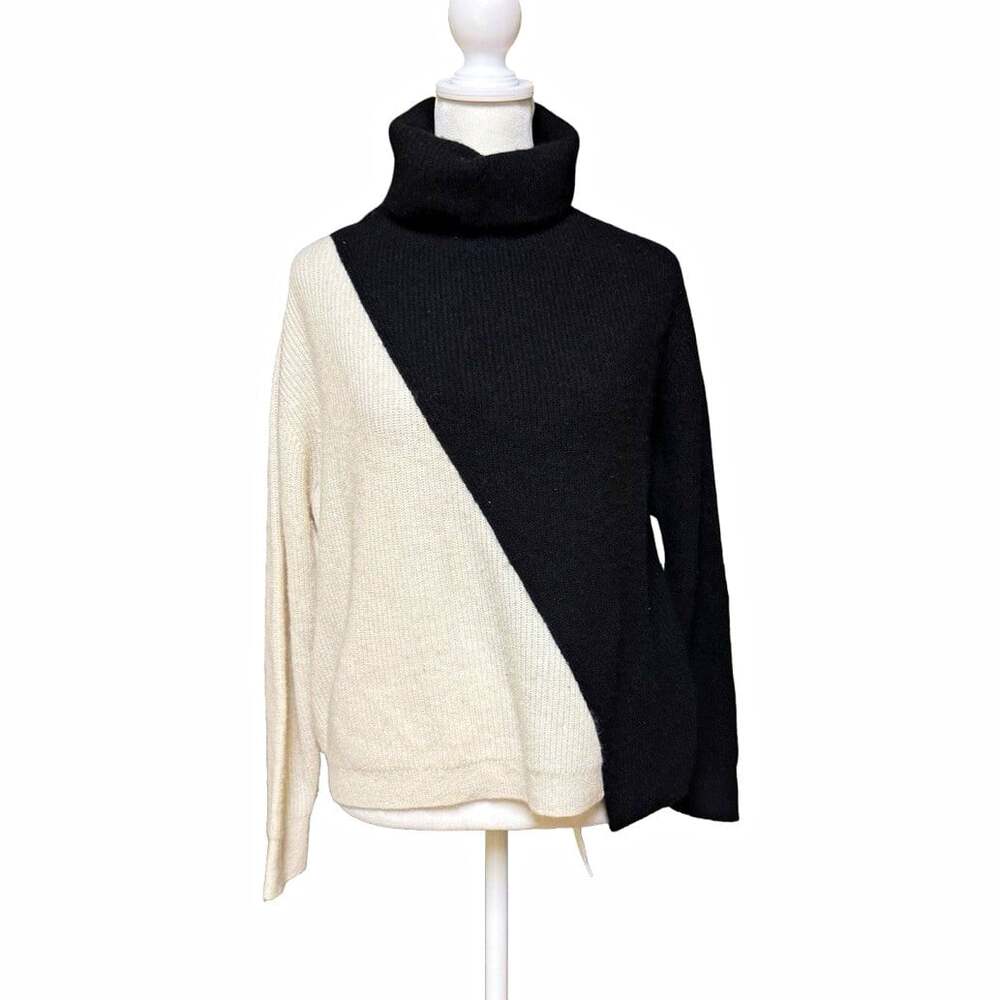 Alice + Olivia Jacob Cashmere Turtleneck Sweater S Black White Colorblock